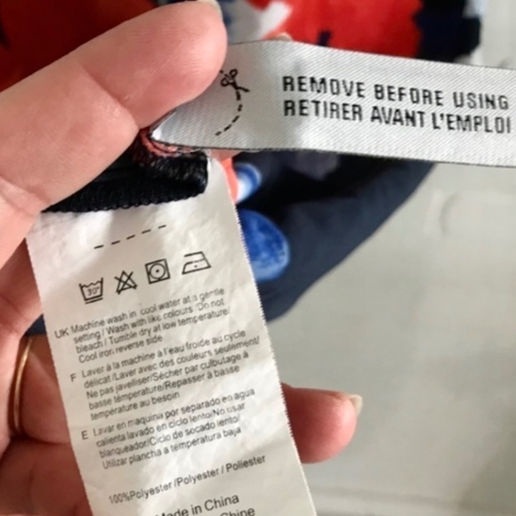 Halston Mini dress Watercolor Watercolor Floral Print Flowy Navy red Boxy M - Picture 7 of 7